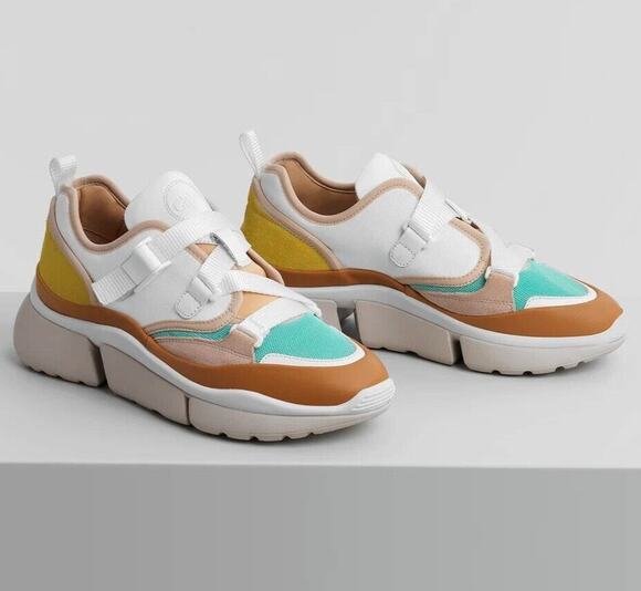 Chloe Shoes - Chloe EU 37 Multicolor Leather Mesh and Suede Sonnie Low-Top Sneakers
